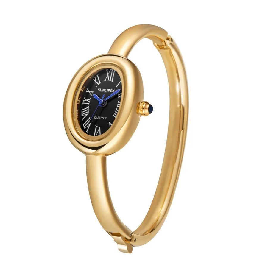 Sunlifex Zhang Jingyi Style Bathtub Bracelet Watch Women's New Luxury Sensation Quartz Watch Fashionable Oval Dial Single Fold Clasp