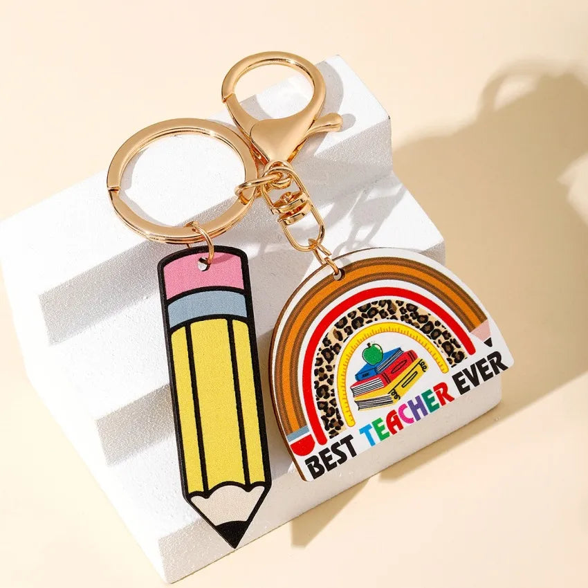 Modern Style Book pencil Wood Teachers' Day Unisex Keychain