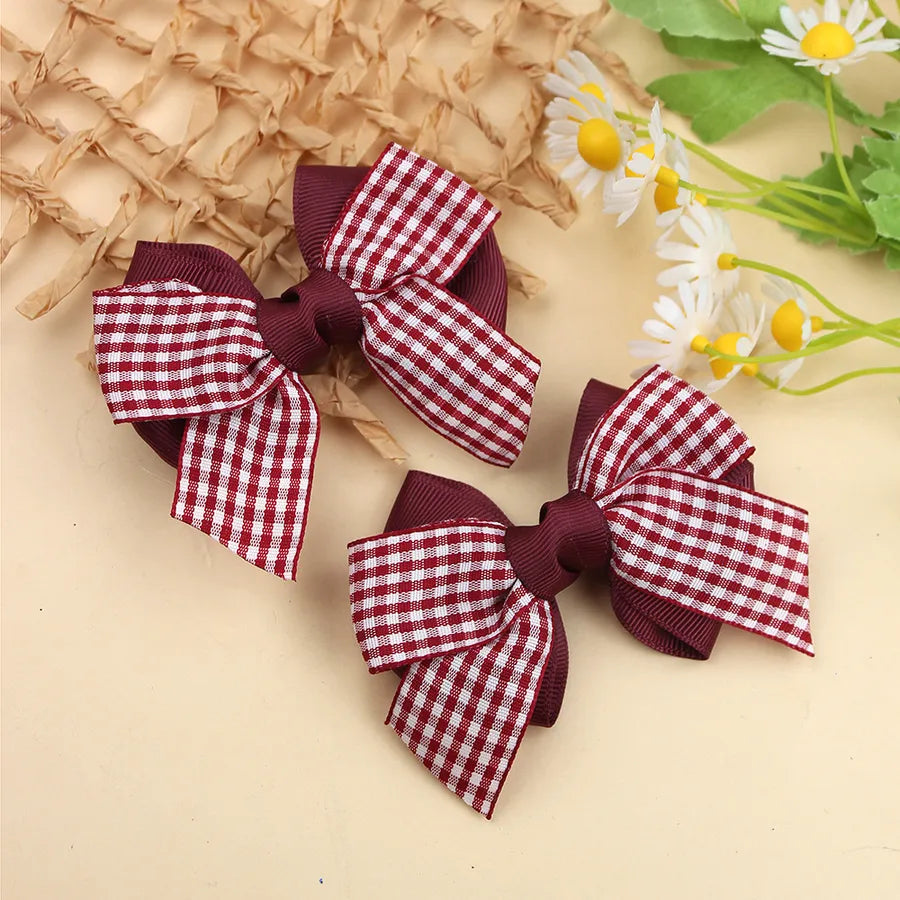 New British Academy Style Ins Pair of Fresh Plaid Bow Hairpin Handmade Hair for Girls