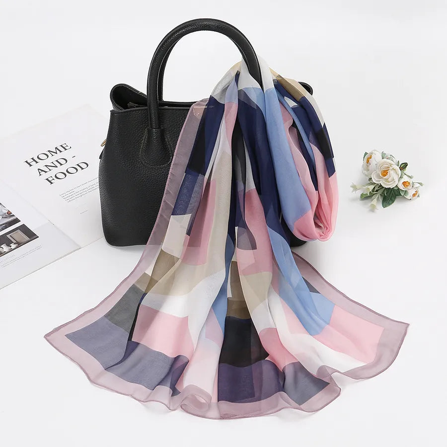 women's lady color block qiao qi silk scarves