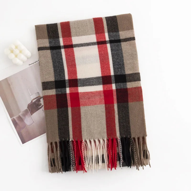 Women's Elegant Plaid Imitation cashmere Tassel Scarf