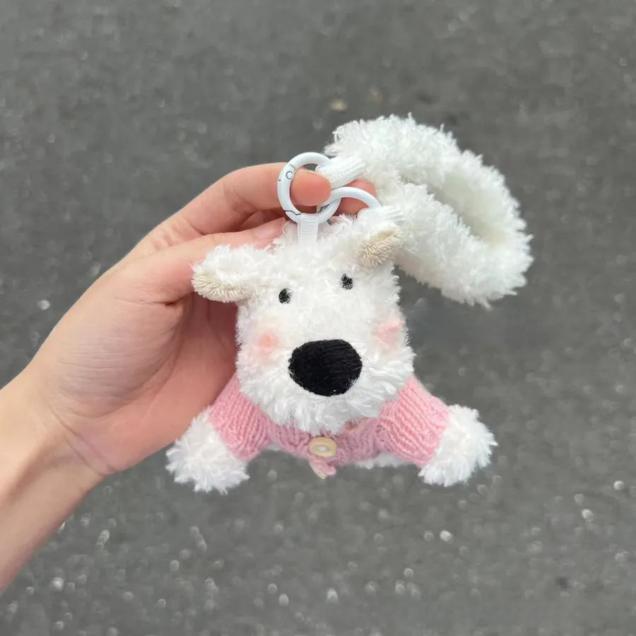 Cute West Highland Bag Pendant Car Ornaments Anti-lost Cartoon Scrub Dog Plush Key Rope Buckle Decoration Wholesale