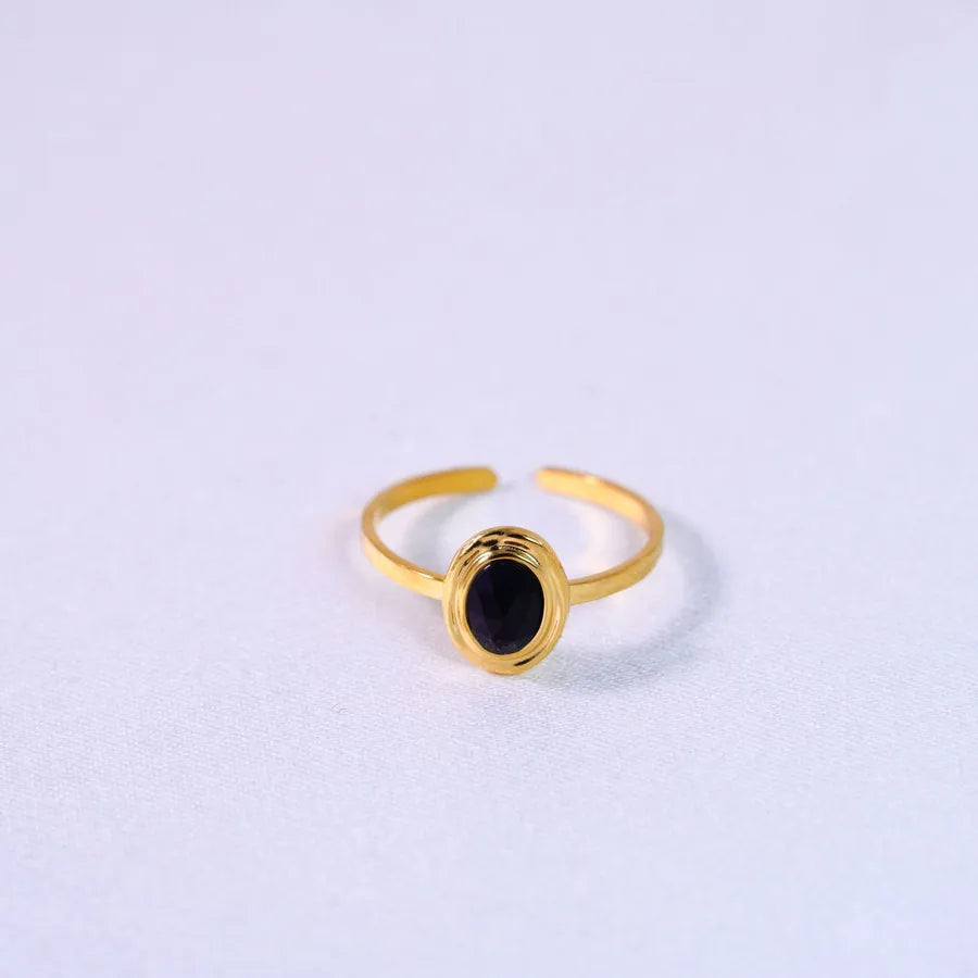 Retro French Style Geometric Titanium Steel Natural Stone Open Rings In Bulk