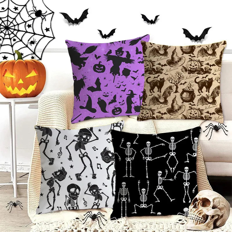 Retro Halloween Skeleton Print Sofa Pillowcase Living Room Decorative Cushion Cover Simple Style Printed Throw Pillow Case