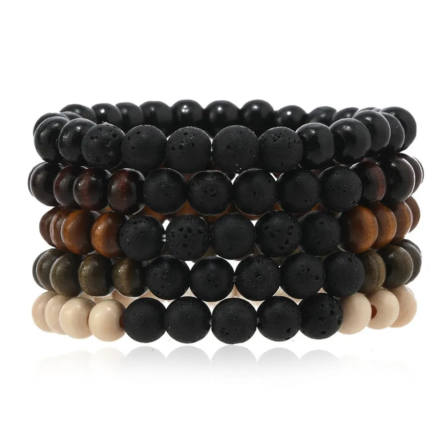 Retro Round Wood Beaded Men's Bracelets