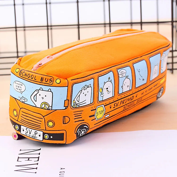 cute creative small animal bus canvas  pencil case student stationery wholesale