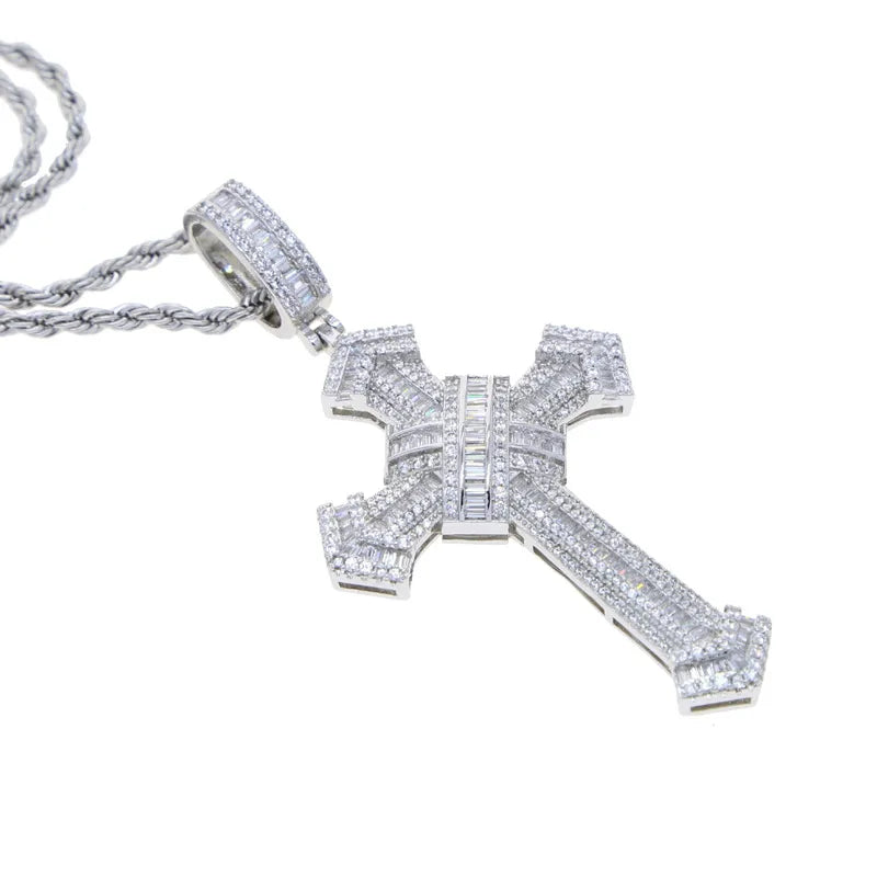 Hip-Hop Cross Copper Inlay Zircon Men's Pendant Necklace