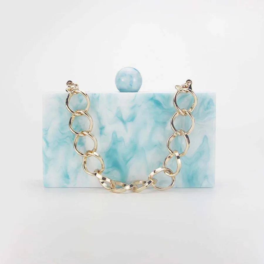 Pink Sky Blue Yellow Arylic Marble Square Evening Bags