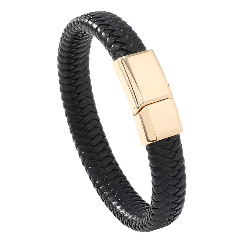 Hip-Hop Retro Geometric Pu Leather Knitting Plating Men's Bracelets