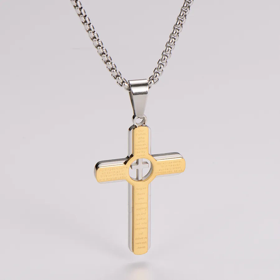 Wholesale Jewelry Retro Vacation Cross 304 Stainless Steel Square Pearl Chain Pendant Necklace