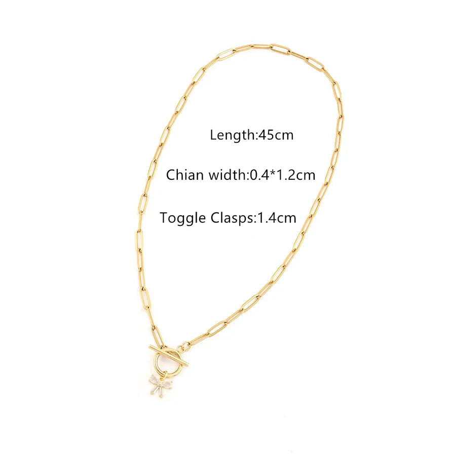 Wholesale Jewelry Elegant Simple Style Classic Style Bow Knot 201 Stainless Steel Copper Artificial Crystal Toggle Pendant Necklace