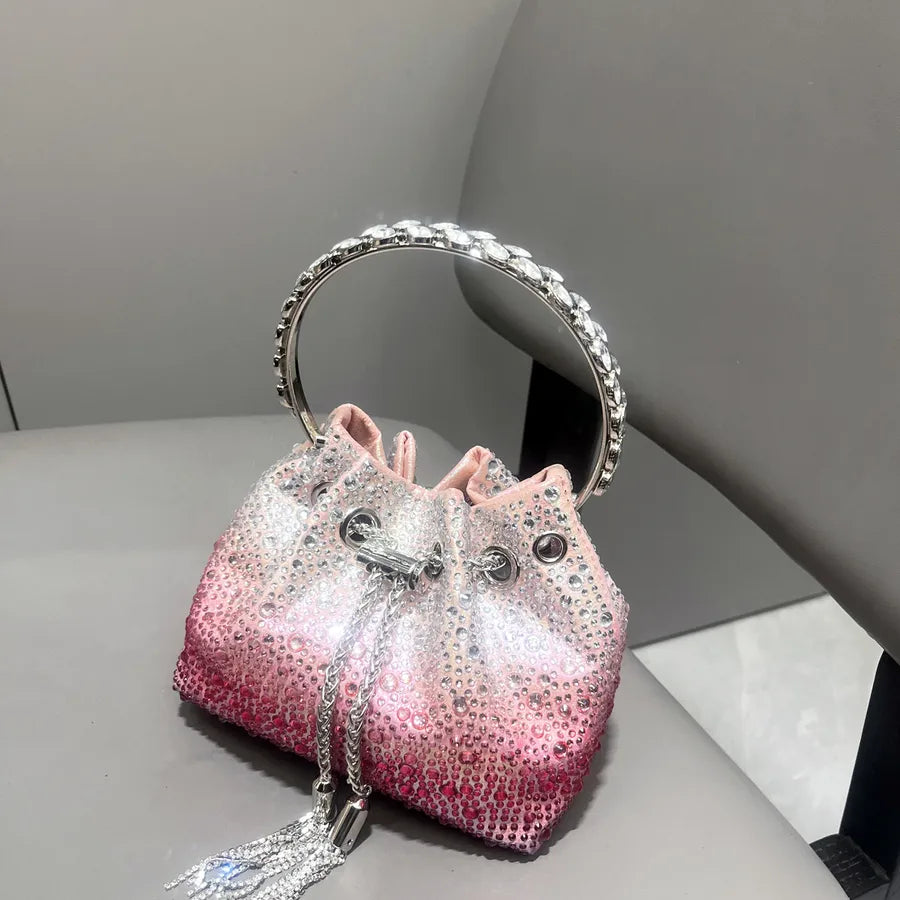 Red Purple Pu Leather Color Block Bucket Evening Bags