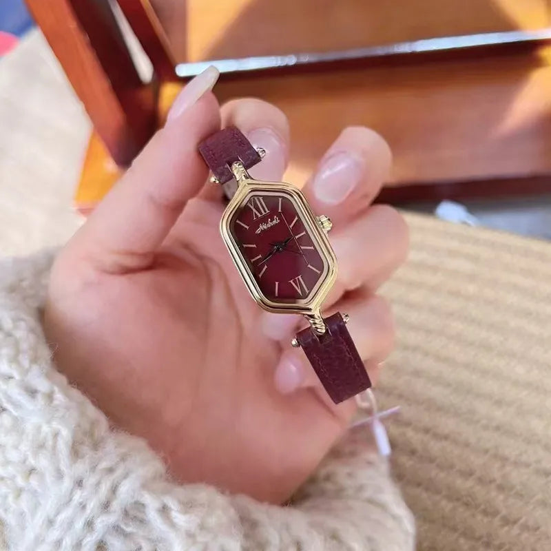 Retro Solid Color Buckle Quartz Watch Women's Watches