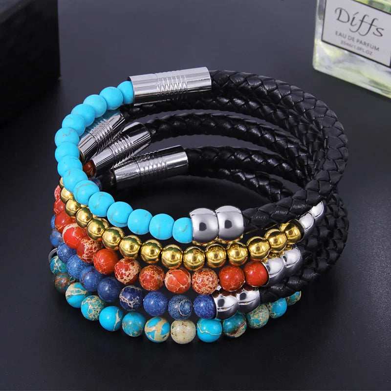 Retro Geometric Agate Titanium Steel Men's Bangle