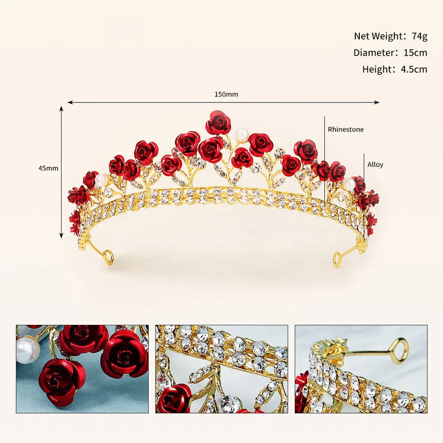 new wedding jewelry baroque red rose diamond crown wholesale nihaodropshipping