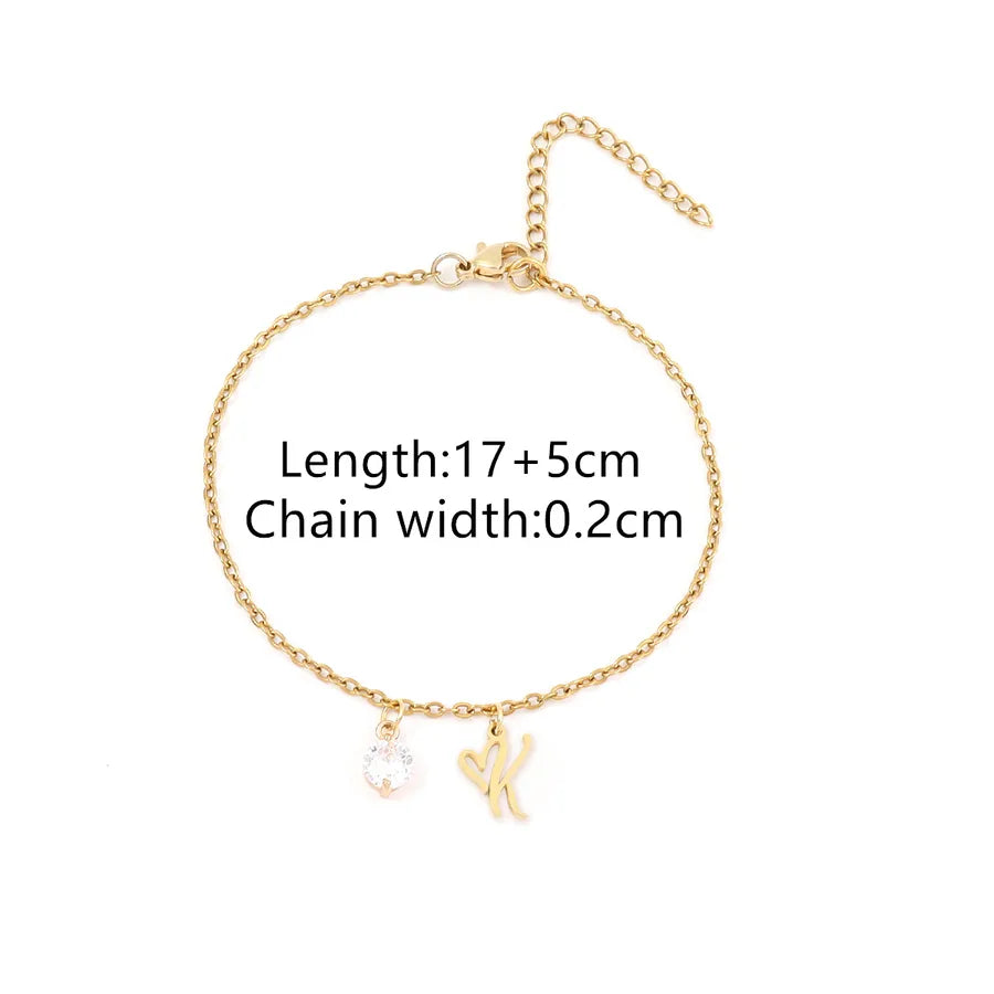 Wholesale Jewelry Elegant Simple Style Classic Style Letter Heart Shape 201 Stainless Steel Copper Artificial Crystal cable chain Bracelets
