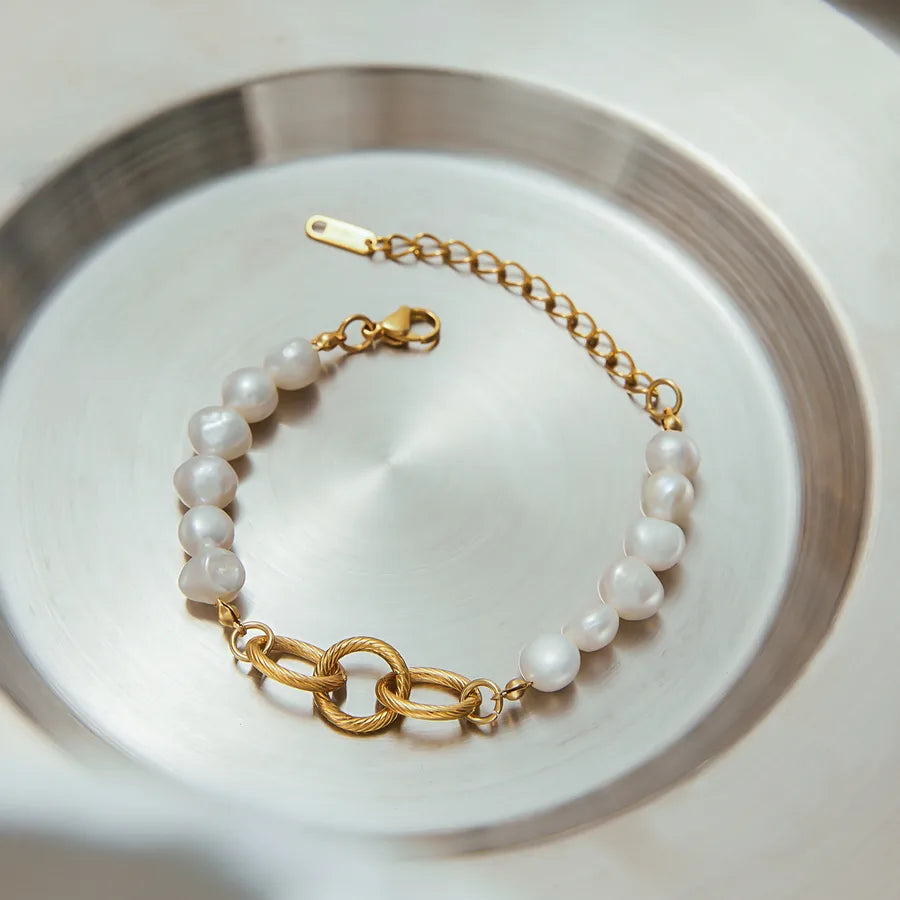 Casual Elegant Streetwear Geometric 304 Stainless Steel Freshwater Pearl Beaded Chain Bracelets In Bulk