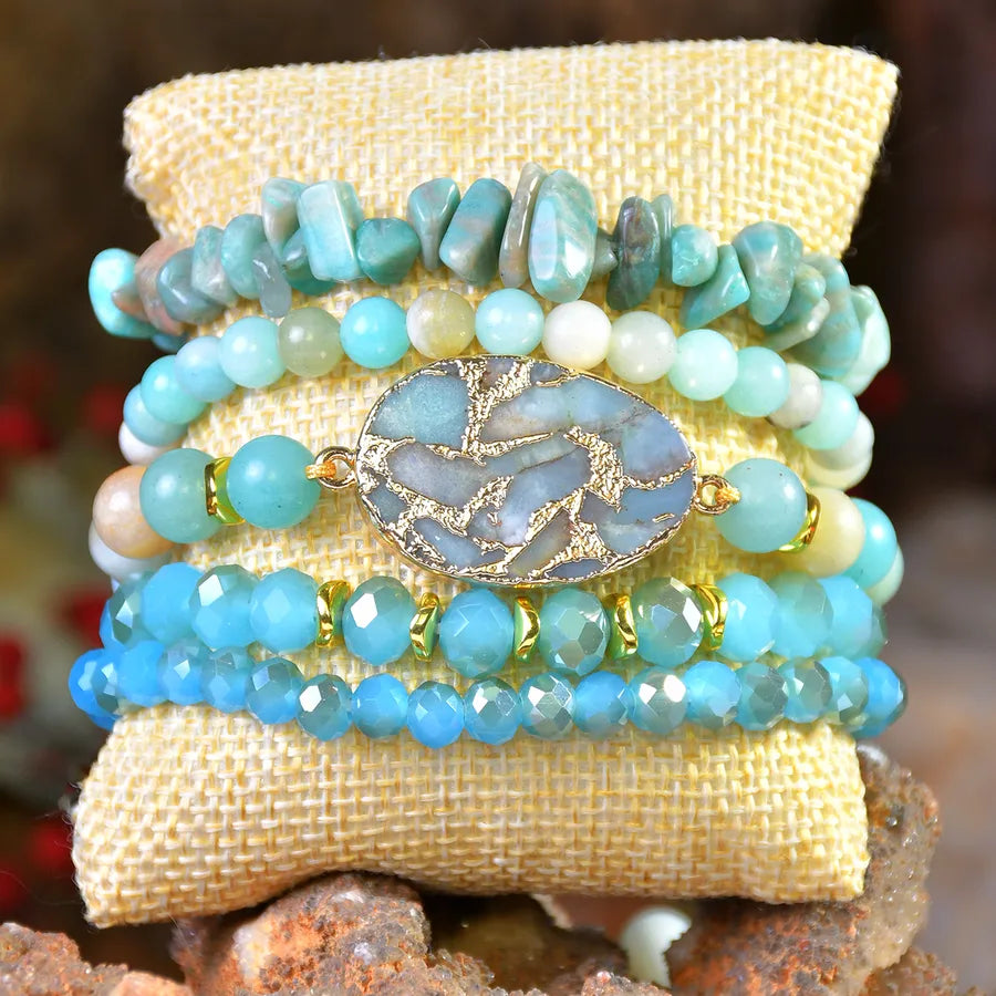 Casual Vacation Handmade Round Artificial Crystal natural stone Beaded Chain Bracelets Jewelry Set In Bulk