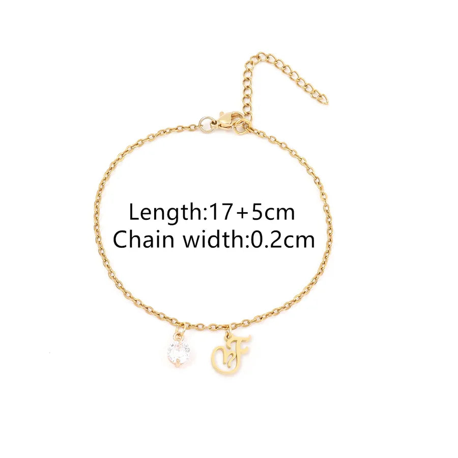 Wholesale Jewelry Elegant Simple Style Classic Style Letter Heart Shape 201 Stainless Steel Copper Artificial Crystal cable chain Bracelets