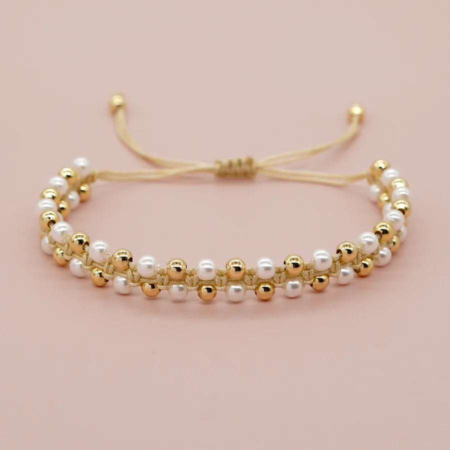 Bohemian Multicolor Imitation Pearl Copper Beaded Chain Beaded Bracelets Wholesale