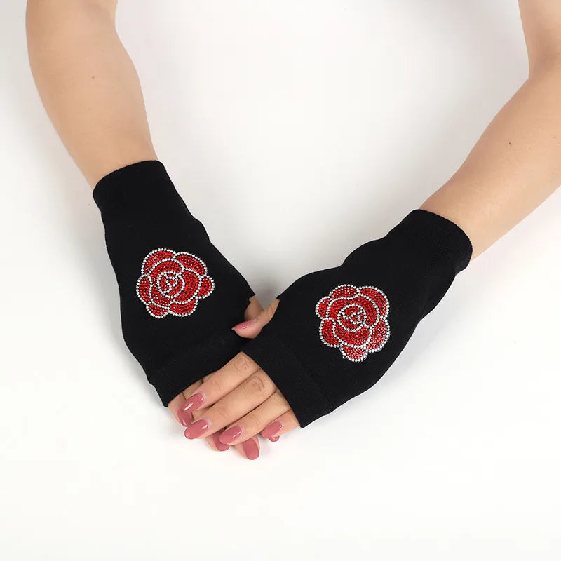 unisex retro bear owl flower knitted fabric gloves 1 pair