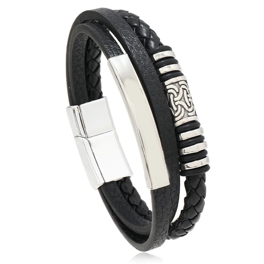 Hip-Hop Color Block Pu Leather Alloy Asymmetrical Handmade Men's Bangle