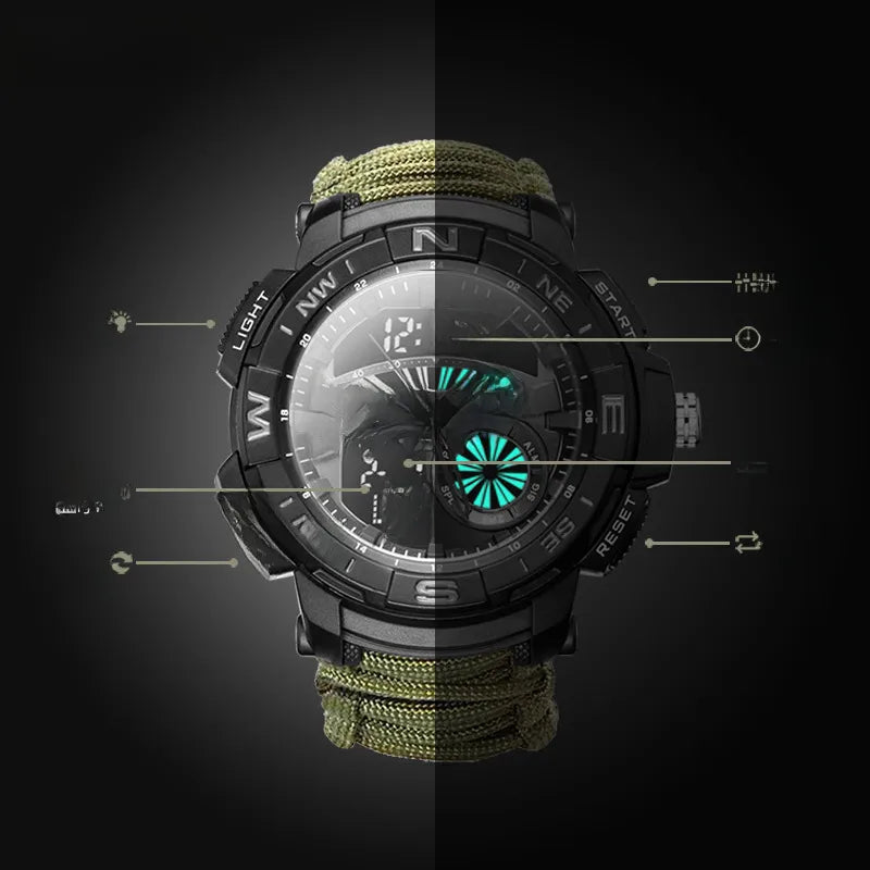 Edison luminous multifunctional compass watch outdoor mountaineering whistle Flint waterproof electronic men's watch wholesale