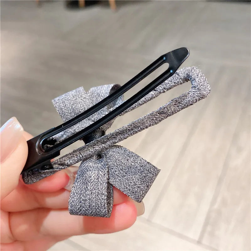 Pearl Butterfly Knot Fabric Duckbill Clip Women's Hair Accessories Sweet Side Hairpins Casual Style Mixed Material Hairgrips