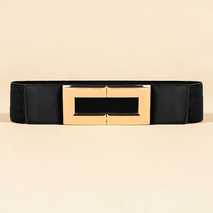 fashion simple style rectangle pu leather alloy plating women's leather belts