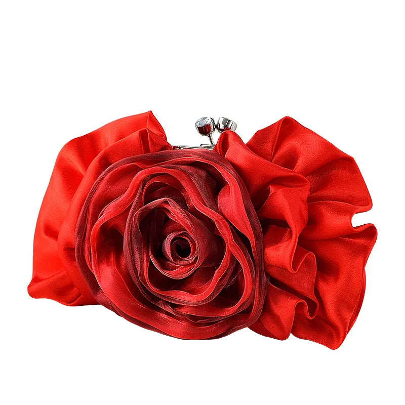 New Diamond Embedded Rose Flower Shaped Evening Handbag Single Shoulder Crossbody Bag Hanfu Cheongsam Clutch Bag Urban Simple Style