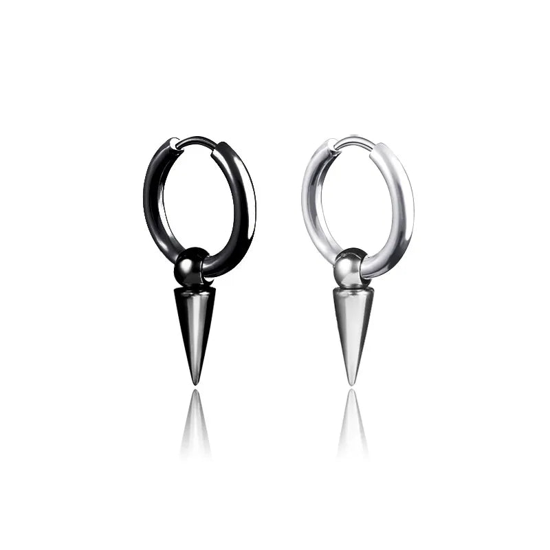 punk titanium steel earrings single point triangular cone earrings single