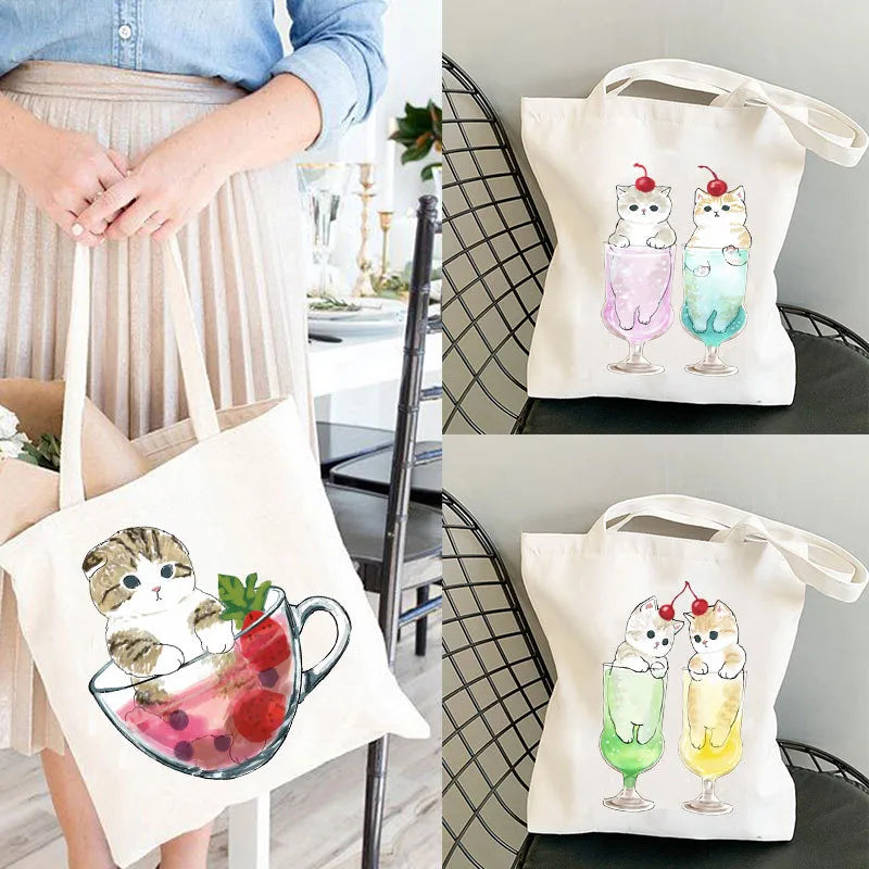 women's cute cat shopping bags