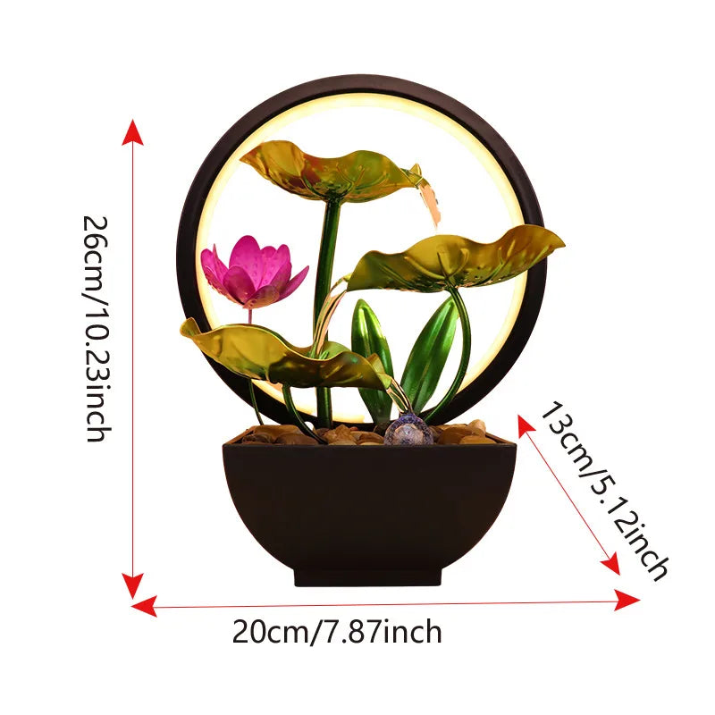 Fountain running water decoration factory circulating water desktop iron decoration golden green lotus leaf with light ring
