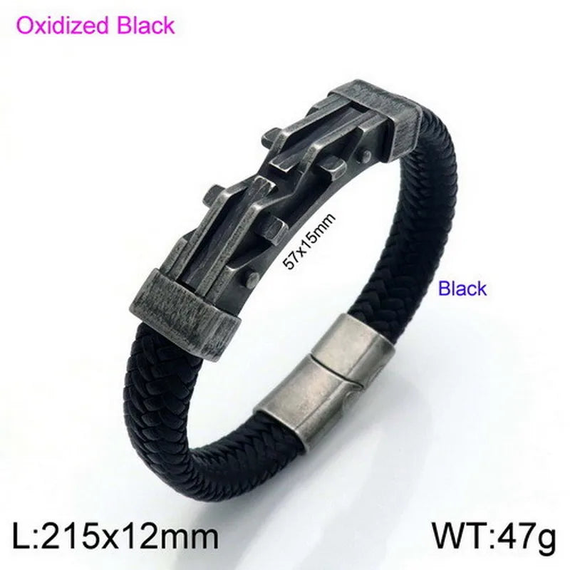 Hip-Hop Retro Geometric Stainless Steel Pu Leather Irregular Plating 18K Gold Plated Men's Bangle