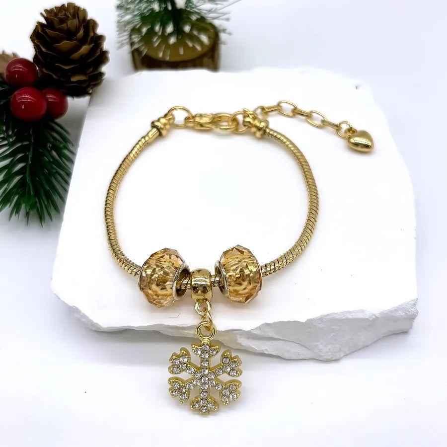 Hot-Selling Christmas Gift DIY Beaded Large Hole Beads Red Heart Snowman Apple Bell Children's Bracelet for Girls