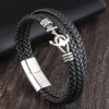 Vintage Style Classic Style Geometric Pu Leather Titanium Steel Woven Chain Wrap Bracelets Wholesale