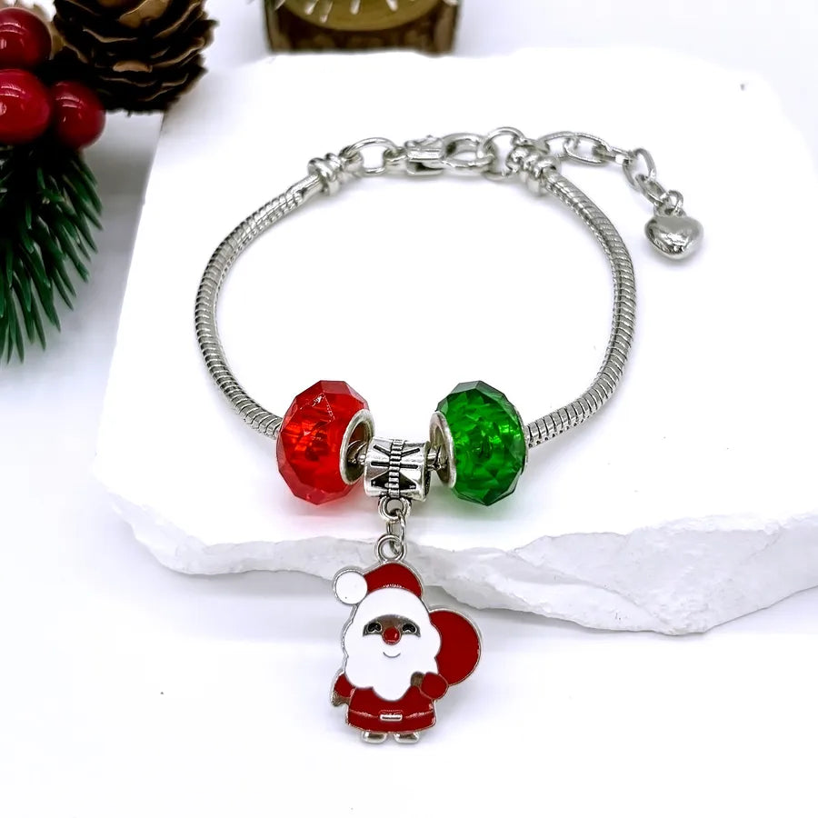 Hot-Selling Christmas Gift DIY Beaded Large Hole Beads Red Heart Snowman Apple Bell Children's Bracelet for Girls
