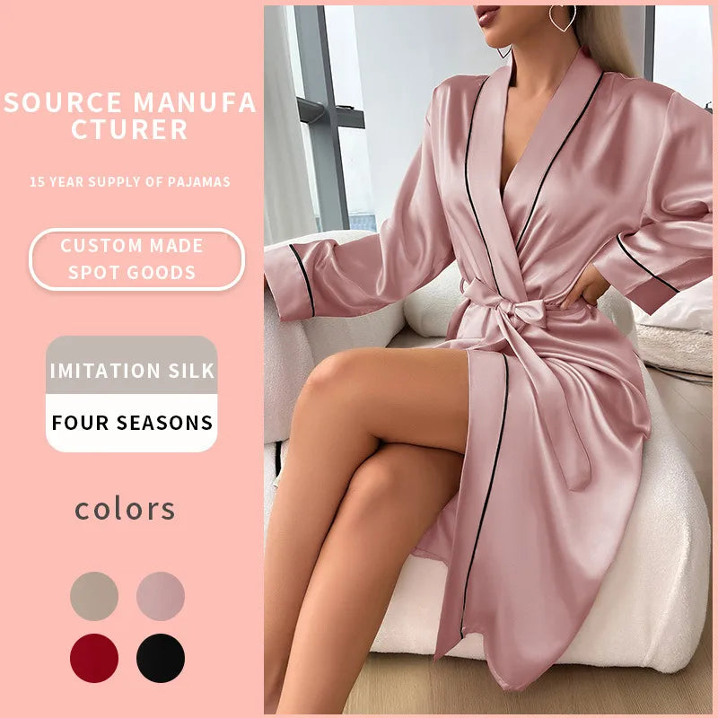 Home Daily Women's Elegant Simple Style Color Block Imitated Silk Polyester Pajama Sets