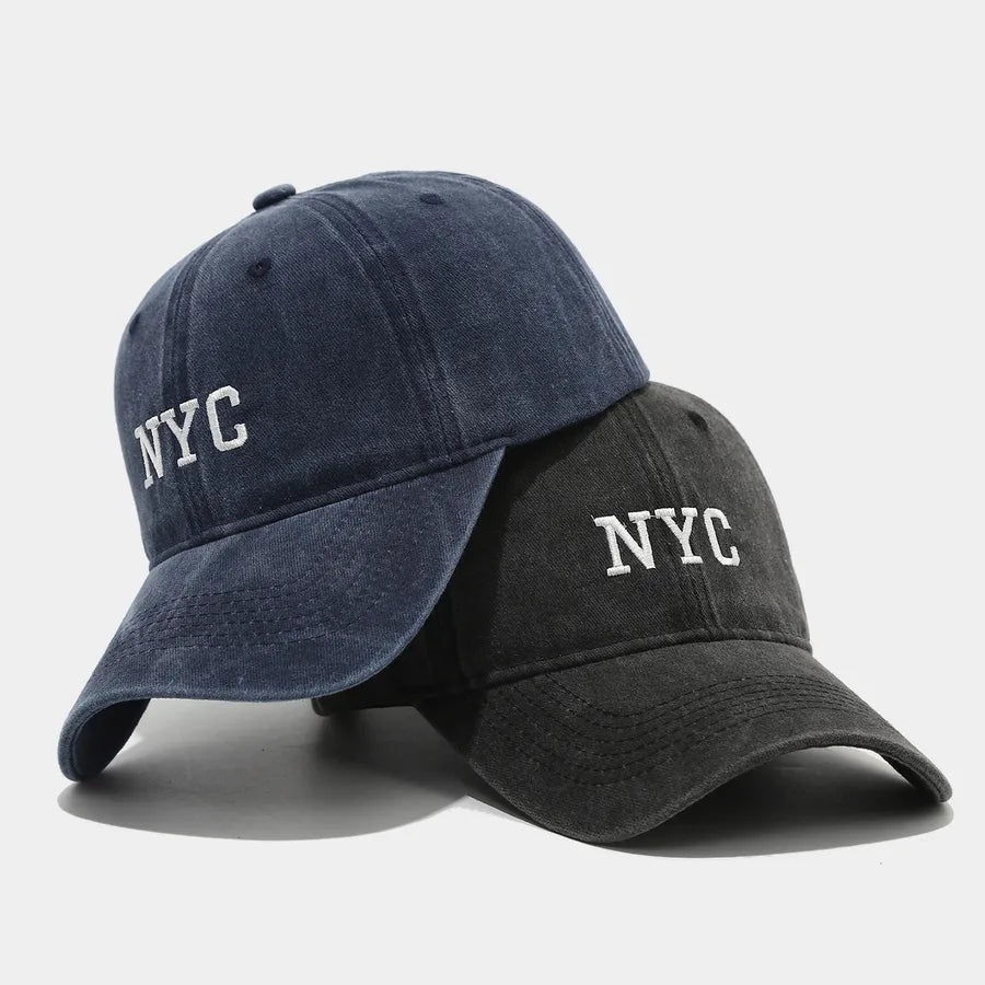 Retro American NYC Letter Embroidery Soft Top Baseball Cap Women's Sporty Summer Hat Face Slimming Men's Sunshade Cap