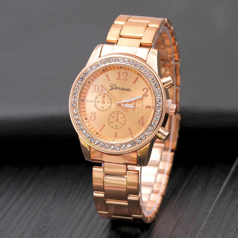 new geneva watch diamond alloy steel belt watch women's quartz watch geneva watc