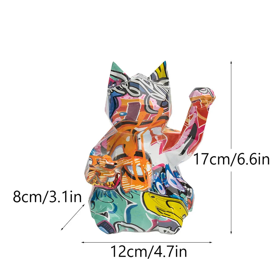 creative geometric lucky cat resin decoration ornaments shop feng shui home living room desktop ornaments crafts