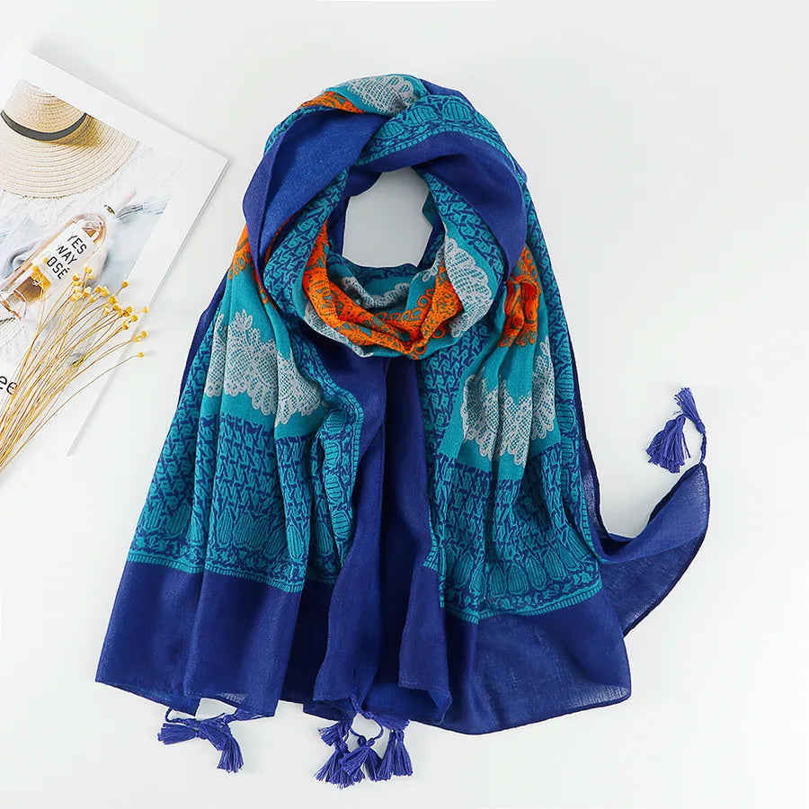 Women's Sweet Color Block Polyester Printing Scarf