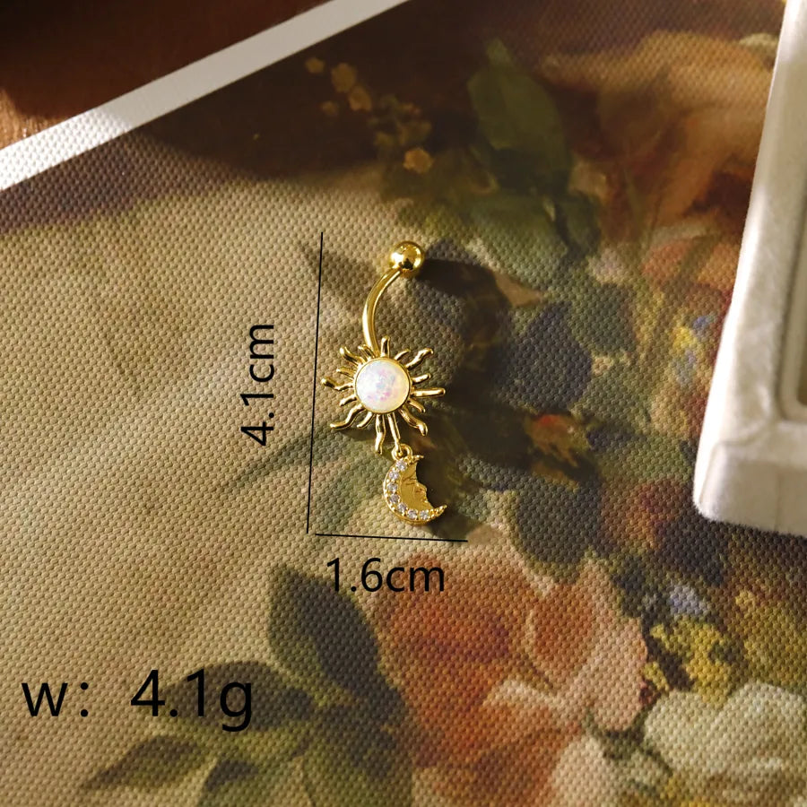 1 Piece Belly Rings Hip-Hop Rock Punk Sun Heart Shape 304 Stainless Steel Inlay Resin Zircon 16K Gold Plated White Gold Plated Belly Rings