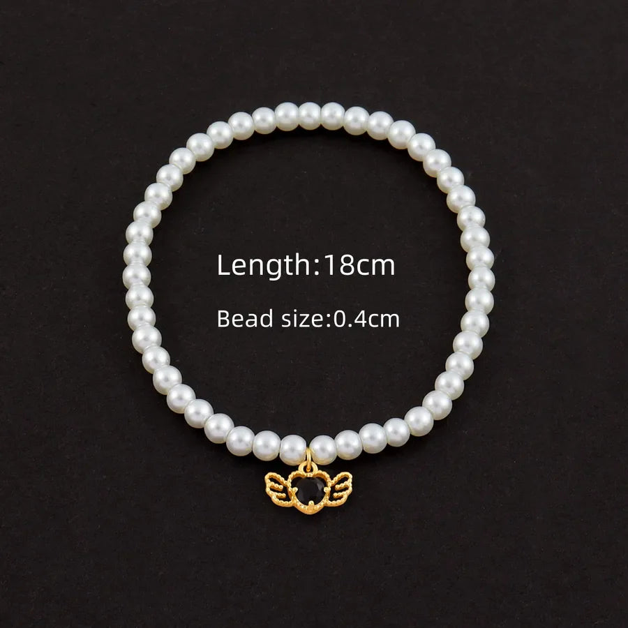 Elegant Simple Style Classic Style Angel Wings Artificial Pearl Copper Beaded Chain Beaded Bracelets Wholesale