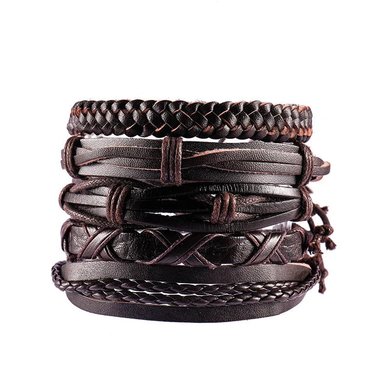 ethnic style feather pu leather alloy patchwork men's bracelets