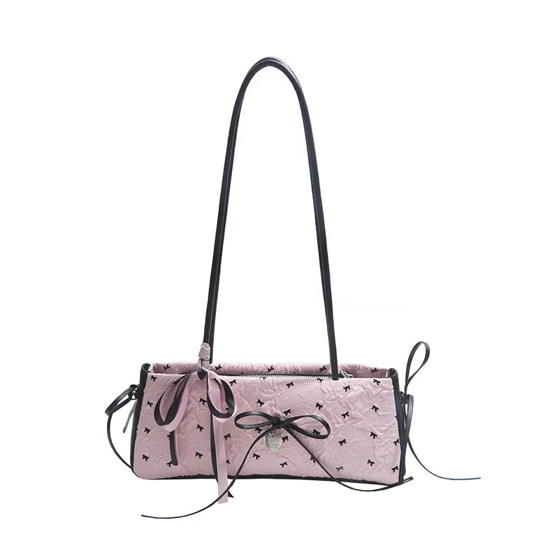Niche Design Underarm Commuter Bag for Women  New Girly Style Fashion Handbag Bow Shoulder Bag