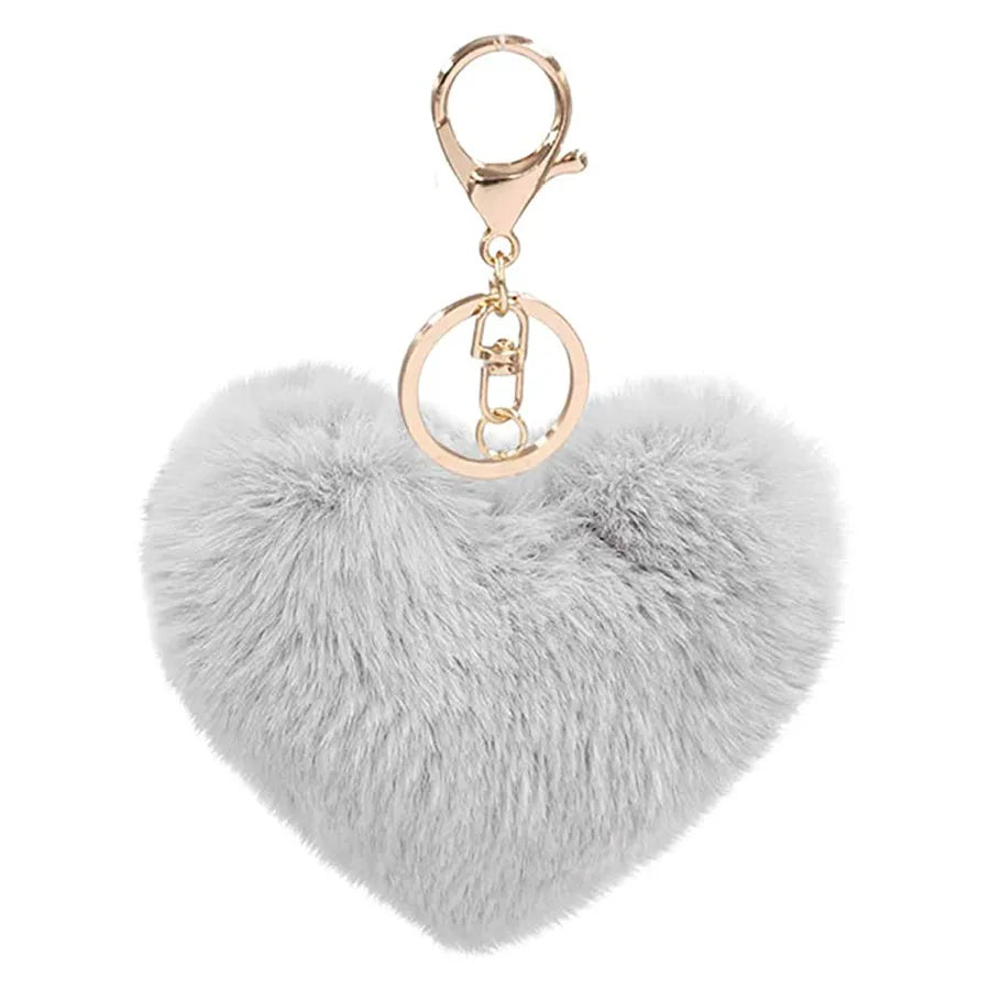 cute heart shape solid color alloy pom poms bag pendant keychain
