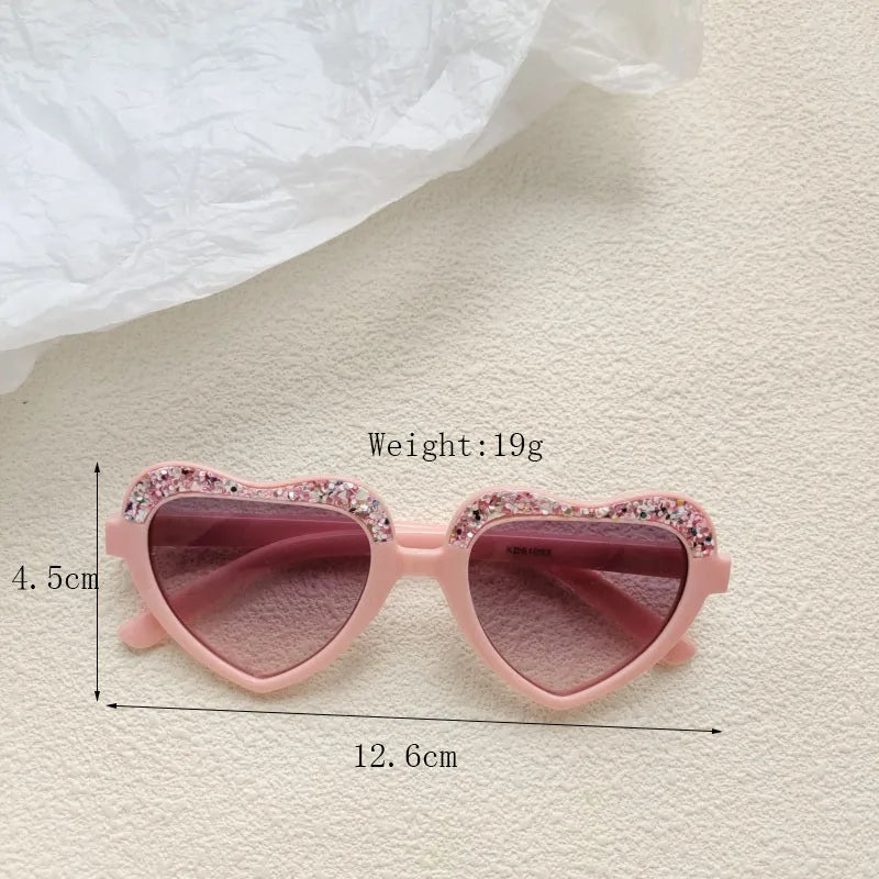 Cute Vacation Heart Shape Pc Resin Special-Shaped Mirror Sequins Full Frame Kids Sunglasses
