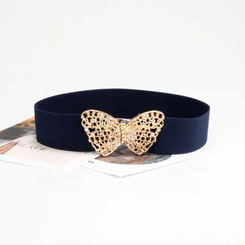 IG Style Butterfly Woven Fabric Inlay Rhinestones Women's Leather Belts