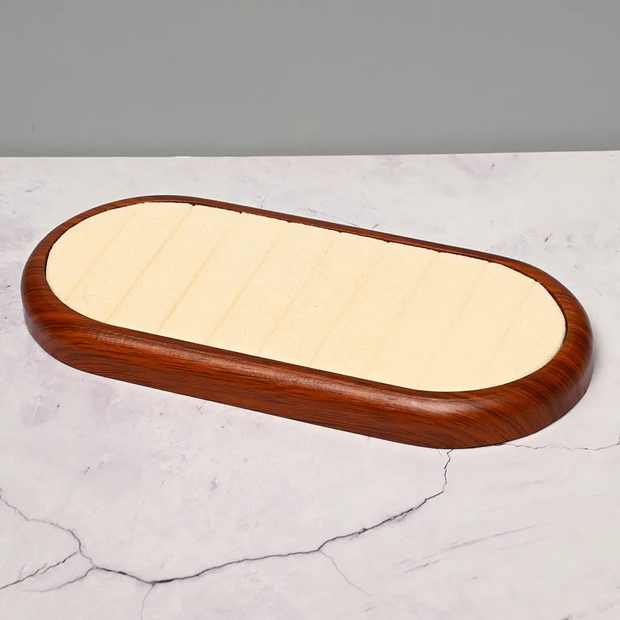 Handmade DIY Artificial Wood Flocking Ring Dish Oval Shape Jewelry Display Plate Elegant Simple Style For Fashion Accessories